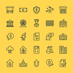 Modern Simple Set of business, money, buildings, education Vector outline Icons. Contains such Icons as  space,  contract,  financial and more on yellow background. Fully Editable. Pixel Perfect.