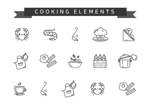 Set of cooking element. Line icons to cook.