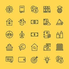 Fototapeta na wymiar Modern Simple Set of business, money, buildings, education Vector outline Icons. Contains such Icons as architecture, office, exchange and more on yellow background. Fully Editable. Pixel Perfect.