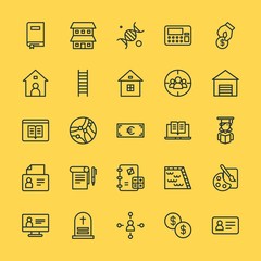 Modern Simple Set of business, money, buildings, education Vector outline Icons. Contains such Icons as  change,  stone,  vector,  blue and more on yellow background. Fully Editable. Pixel Perfect.