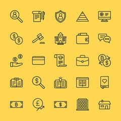 Modern Simple Set of business, money, buildings, education Vector outline Icons. Contains such Icons as  digital,  woman,  reading,  real and more on yellow background. Fully Editable. Pixel Perfect.