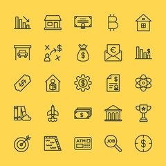 Modern Simple Set of business, money, buildings, education Vector outline Icons. Contains such Icons as  blue,  dart,  success,  diagram and more on yellow background. Fully Editable. Pixel Perfect.