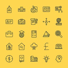 Fototapeta na wymiar Modern Simple Set of business, money, buildings, education Vector outline Icons. Contains such Icons as house, money, world, computer and more on yellow background. Fully Editable. Pixel Perfect.