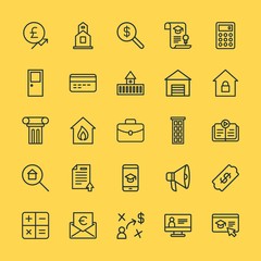 Fototapeta na wymiar Modern Simple Set of business, money, buildings, education Vector outline Icons. Contains such Icons as computer, business, god, loud and more on yellow background. Fully Editable. Pixel Perfect.