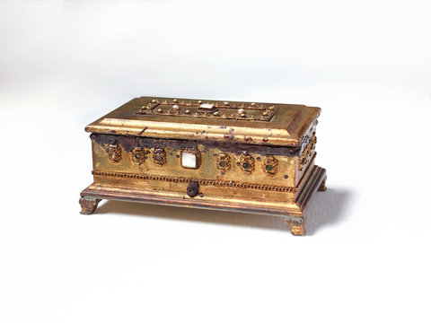 Antique jewelry box on white background