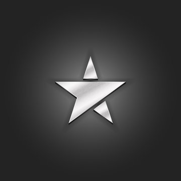 Silver Star Logo Mockup Metallic Shabby Texture. Luxury Material Metal 3d Award Pentagram Icon.