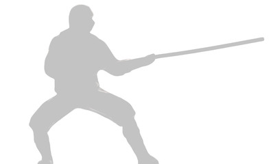 silhouette of a ninja with a stick in his hand