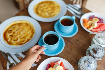 Pancake and fuits breakfast