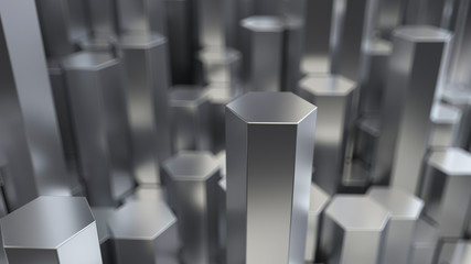 3d rendering golden and silver coins and hexagons