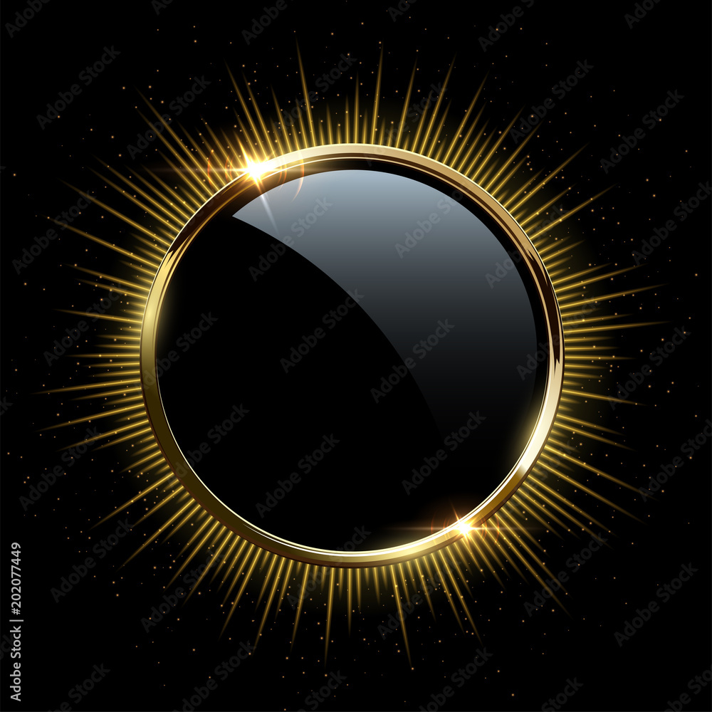 Wall mural vector golden frame.golden sparkling ring with rays isolated on black background.