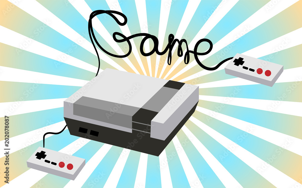Poster black and white retro hipster rectangular volumetric vintage game console and the inscription game w