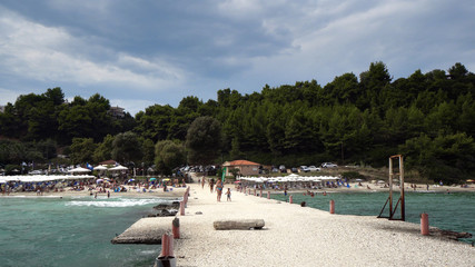 Vew of beach in Kalitea, Halkidiki, Greece. Beautiful turquoise clean water