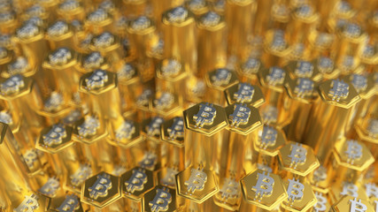 3d rendering golden and silver coins and hexagons