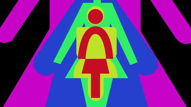a sequence made from different graphic images of female signage