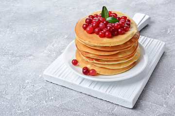 Tasty breakfast. Homemade pancakes with fresh cranberry