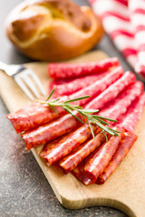 Slices of chorizo salami sausage.
