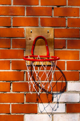 basketball, basket, sport, net, hoop, ball, red, orange, game, equipment, white, play, sports, goal, safety, outdoor, backboard, competition, court, street, ring, buoy, rim