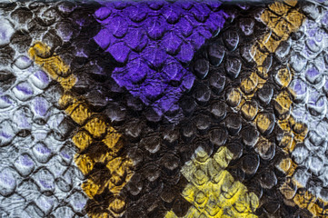 Multicolored faux leather snake Python texture for background. Close up