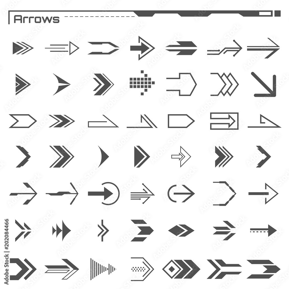 Poster set of black hud arrows elements. futuristic user interface. virtual graphic. infographic elements. 