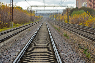 Fototapeta na wymiar Railway junction, railway tracks, high-speed railway. Autumn