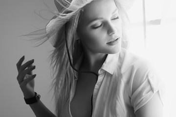 Sensual Country Woman in Hat Portrait