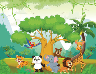 illustration of happy animal in the jungle