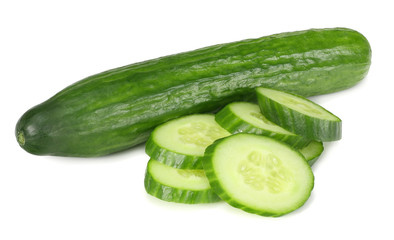 fresh cucumber slices isolated on white background