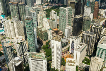 District of modern city in Kuala Lumpur with skyscrapers. top view.
