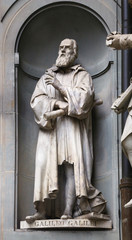 Statue of Galileo Galilei in Florence. Sculpture placed outdoor, close to the entrance of Uffizi Museum.