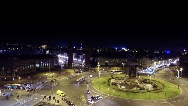 Traffic at runaround at Placa De Espanya  Barcelona. Spain