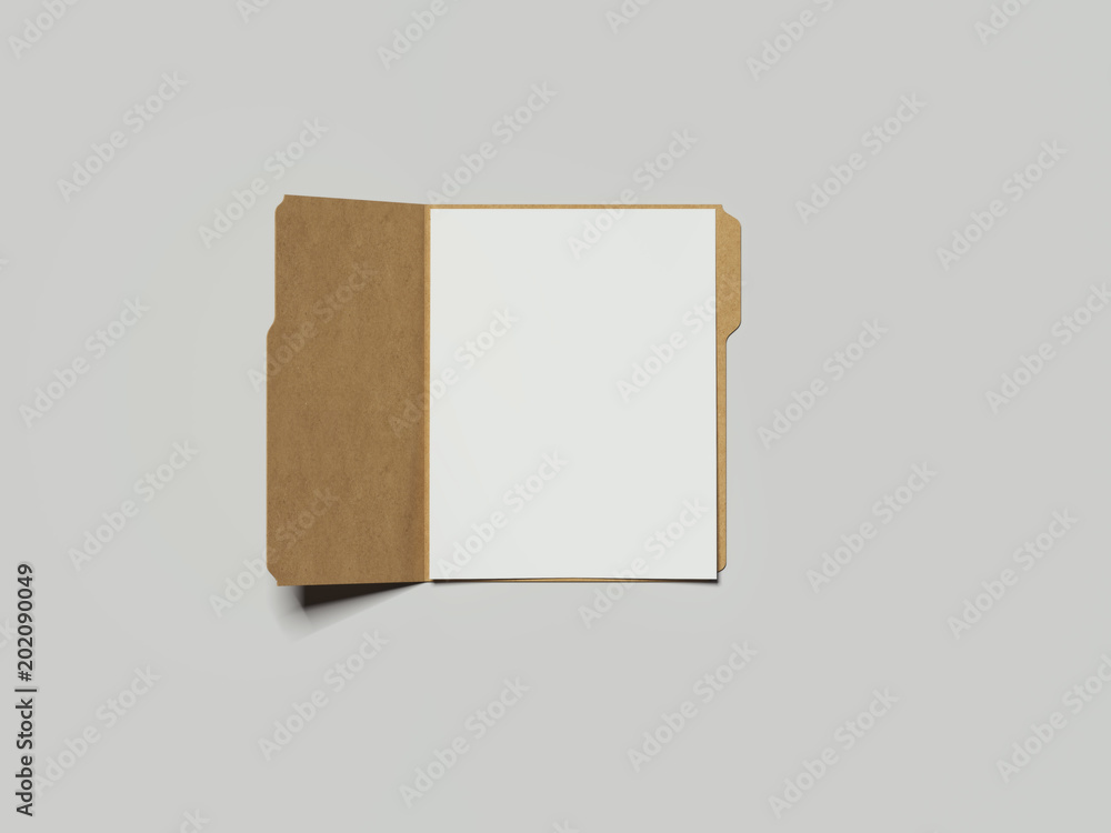 Poster cardboard folder with papers, 3d rendering