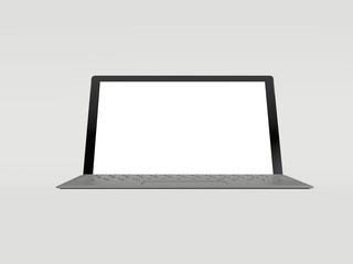 Realistic black laptop with white screen, 3d rendering