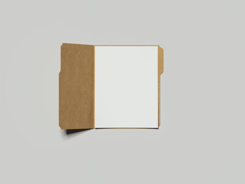 Cardboard folder with papers, 3d rendering
