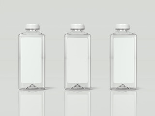 3 Transparent isolated bottles of water, 3d rendering
