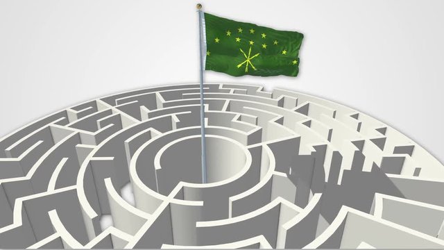 3D animation of maze with a flag from Adygea at the center