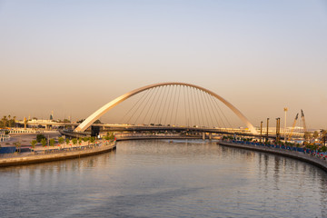 Fototapeta na wymiar Tolerance Bridge Dubai Water Canal UAE