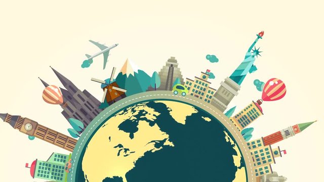 Famous landmarks on globe animation