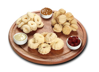 Frame of mixed biscuits covered with milk