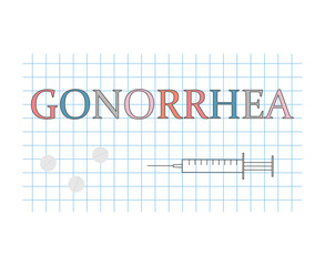 Gonorrhea word on checkered paper sheet- vector illustration