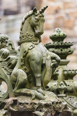 Fototapeta na wymiar Scottish Unicorn sculpture at Linlithgow Palace, Scotland.