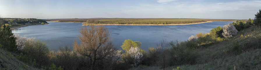 beautiful view of the pond in the spring