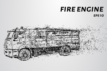 Fire engine from the particles. Fire truck hurries to the rescue. Vector illustration