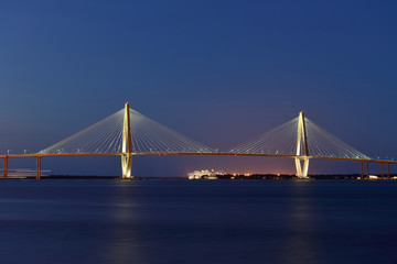Fototapeta na wymiar Arthur Ravenel Jr. Bridge - Night view of Arthur Ravenel Jr. Bridge, Charleston, South Carolina.