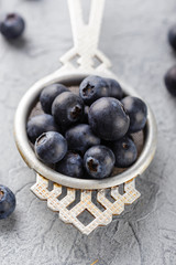 Blueberries in a small metal strainer