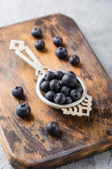 Blueberries in a small metal strainer