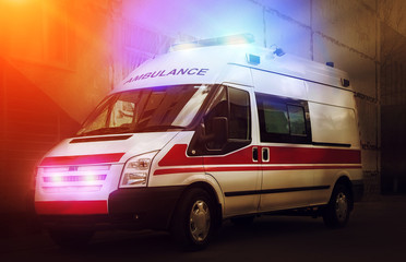  ambulance car at sunset . Ambulance auto paramedic emergency. © Lumppini