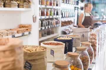 Image of showcase with dried fruits and nuts in container