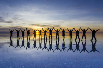 People reflections at Uyuni saltflats, are one of the most amazing things that a photographer can see. The sunrise over an infinite horizon with the Uyuni salt flats making a wonderful mirror.