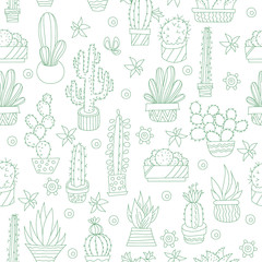 Vector Seamless Pattern with Cactus. Vector illustration