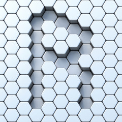 Hexagonal grid letter R 3D